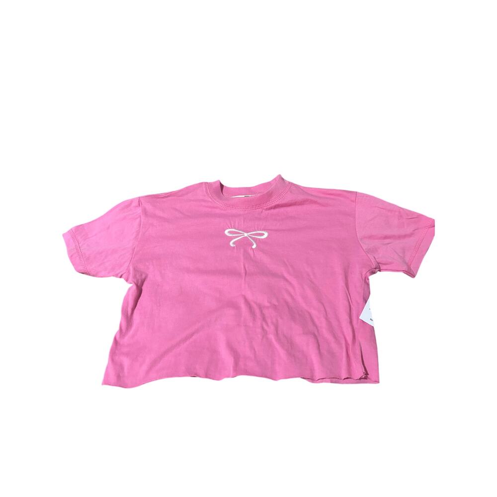 Vintage Havana 7/8 pink short sleeve embroidered white bow t shirt nwt